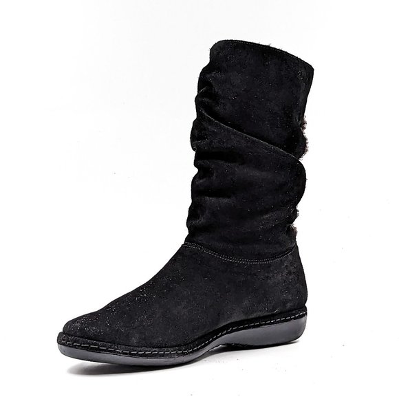 Stuart Weitzman Women Black Suede Faux Fur Cuff ankle boots size 8 - Picture 9 of 12
